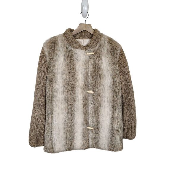 Jackets & Blazers - D’Esprit Womens Vintage 70s Faux Fur Toggle Knit Coat Size Small Medium USA Made